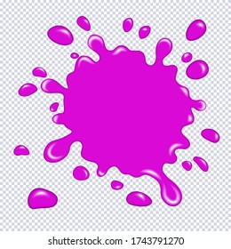 Glitter slime dripping isolated on transparent background. Glossy goo purple slime blots. Realistic radioactive slime drips and flowing. Popular kids sensory toy vector illustration