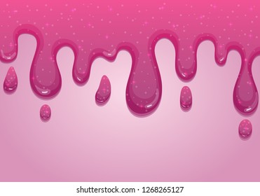 Glitter slime dripping on pink background. Glossy texture with girly colors of pink. Vector illustration. 