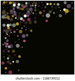 Glitter Snowfall Background, Vector Circles Confetti Falling Down. Party Celebration Trendy VIP Texture, Christmas, New Year, Birthday Frame, Decoration. Sparkling Retro Isolated Confetti Scatter