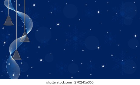 Glitter Snowflake Christmas Decorations And Christmas Tree Ornaments On Blue Background In Winter Season