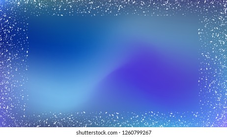 Glitter snowflakes background. Bbright, White, Shimmer, Glowing, Scatter, Falling on a Blue background. Holiday frame for New Year greetings.