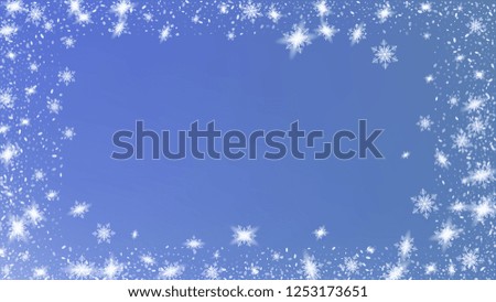 Glitter snowflakes background. Bbright, White, Shimmer, Glowing, Scatter, Falling on a Blue background. Holiday picture of the Christmas banner.