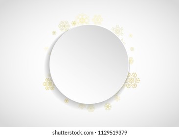 Glitter snowflakes frame on white horizontal background. Paper Christmas and New Year frame for gift certificate, ads, banners, flyers. Falling snow with golden glitter snowflakes for party invite