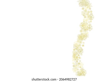 El marco de los copos de nieve brillante sobre el fondo horizontal blanco. Luminoso marco de Navidad y Año Nuevo para certificado de regalo, anuncios, pancartas, folletos. Invitación a la fiesta de la caída de la nieve con brillantes copos de nieve