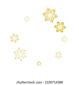 Glitter snowflakes frame on white horizontal background. Christmas or New Year golden snowflake decoration garland on white background.  Vector illustration.