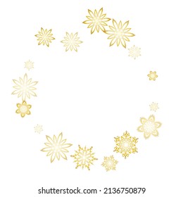 Glitter snowflakes frame on white horizontal background. Luxurious festive background for your Christmas and New Year Design of banners, cards, posters, wallpapers. Seasonal winter symbols.