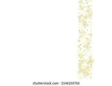El marco de los copos de nieve brillante sobre el fondo horizontal blanco. Luminoso marco de Navidad y Año Nuevo para certificado de regalo, anuncios, pancartas, folletos. Invitación a la fiesta de la caída de la nieve con brillantes copos de nieve