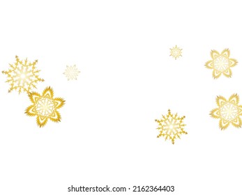 Glitter snowflakes frame on white horizontal background. Macro snowflakes flying border design, holiday banner with flakes confetti scatter frame, snow elements. Vector illustration.