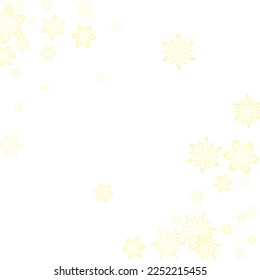 Glitter snowflakes frame on white horizontal background. Shiny Christmas and New Year frame for gift certificate, ads, banners, flyers.  Seasonal winter symbols.