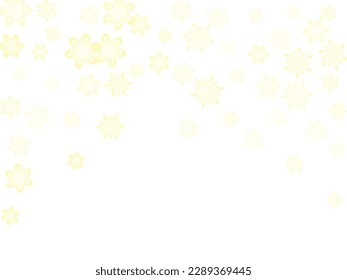Glitter snowflakes frame on white horizontal background. Christmas or New Year golden snowflake decoration garland on white background.  Seasonal winter symbols.