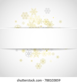 Glitter snowflakes frame on white square background. Paper Christmas and New Year frame for gift certificate, ads, banners, flyers. Falling snow with golden glitter snowflakes for party invite