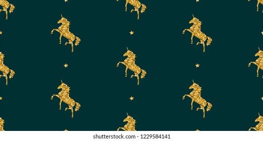 Glitter sparkle gold and Star Unicorn. Magical animal Pattern