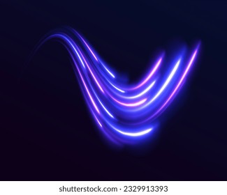 Recorrido de estrella brillante, efecto de luz, ilustración del vector de flujo de ondas abstractas. Concepto de liderazgo en negocios, productos de alta tecnología, diseño vectorial de ciencia de gusanos de velocidad warp.	