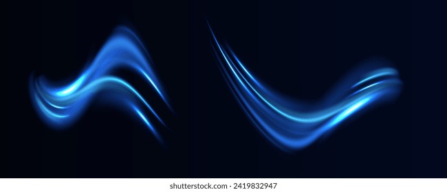 Glitter sparkle star trail, light effect, abstract waves flow vector illustration. Vector image of colorful light trails with motion blur effect, long time exposure isolated on background