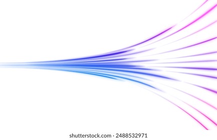 Glitter sparkle star trail, light effect, abstract waves flow vector illustration. Abstract neon rays of light on a transparent background in PNG format. Purple speeds on the expressway.	