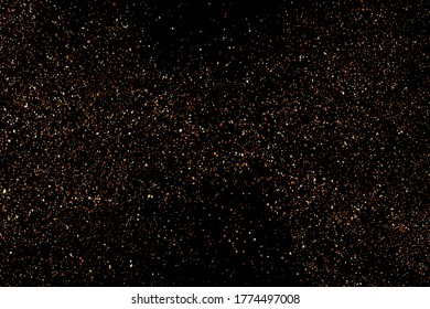Kaffeefarbige Körner-Textur einzeln auf schwarzem Hintergrund. Schokoladenhaube Confetti. braune Partikel. Digitales Bild. Vektorgrafik, EPS10.