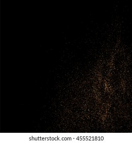 Glitter sparkle texture background with coffee brown gold golden dust particle on black. Shimmer shine abstract pattern scattered dot grain powder. Elegant luxury decorative overlay effect vector