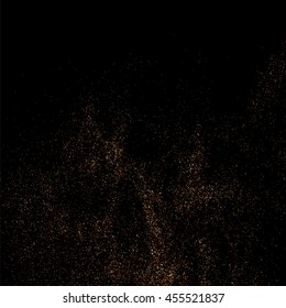Glitter sparkle texture background with coffee brown gold golden dust particle on black. Shimmer shine abstract pattern scattered dot grain powder. Elegant luxury decorative overlay effect vector