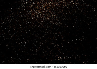 Glitter sparkle texture background with coffee brown gold golden dust particle on black. Shimmer shine abstract pattern scattered dot grain powder. Elegant luxury decorative overlay effect vector