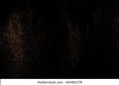 Glitter sparkle texture background with coffee brown gold golden dust particle on black. Shimmer shine abstract pattern scattered dot grain powder. Elegant luxury decorative overlay effect vector