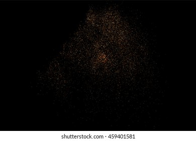 Glitter sparkle texture background with coffee brown gold golden dust particle on black. Shimmer shine abstract pattern scattered dot grain powder. Elegant luxury decorative overlay effect vector