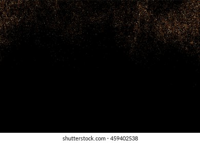 Glitter sparkle texture background with coffee brown gold golden dust particle on black. Shimmer shine abstract pattern scattered dot grain powder. Elegant luxury decorative overlay effect vector