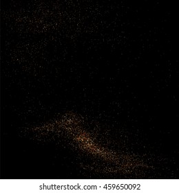 Glitter sparkle texture background with coffee brown gold golden dust particle on black. Shimmer shine abstract pattern scattered dot grain powder. Elegant luxury decorative overlay effect vector