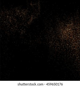 Glitter sparkle texture background with coffee brown gold golden dust particle on black. Shimmer shine abstract pattern scattered dot grain powder. Elegant luxury decorative overlay effect vector