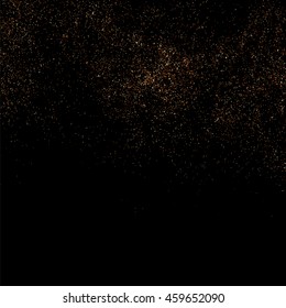 Glitter sparkle texture background with coffee brown gold golden dust particle on black. Shimmer shine abstract pattern scattered dot grain powder. Elegant luxury decorative overlay effect vector