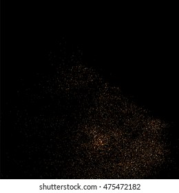 Glitter sparkle texture background with coffee brown gold golden dust particle on black. Shimmer shine abstract pattern scattered dot grain powder. Elegant luxury decorative overlay effect vector