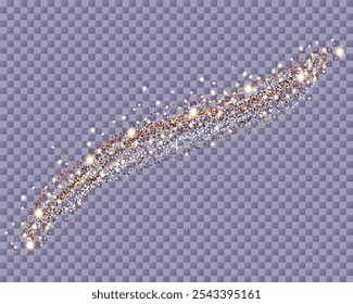 Glitter, sparkles, confetti. Isolated scattering particles with light effect. Transparent abstract vector element with flashes, glares and stars. Glowing dots for luxury banners, designs.