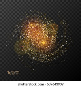 Glitter sparkles on transparent background. Star dust sparks on dark background, shimmering star lights, confetti