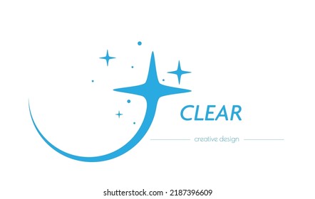 Glitter with sparks. A shining star. A symbol of cleanliness and cleaning. Company logo template. Flat style.