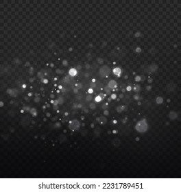 Glitter special light effect. White dust sparks glitter, star night sky, space, dusty shine lights. Star burst glare with sparkles on transparent background. Christmas shining flare bokeh. Vector
