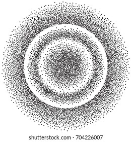 Glitter spray. Black dots on white background. Abstract Radial Gradient, Circle halftone Dots, Black Dotwork Engraving Pattern, Fine Radial Gradient For Your Design. Vector Illustration.