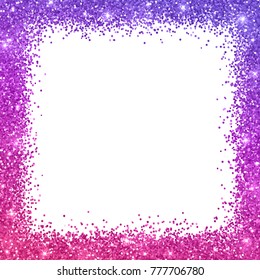 Glitter square border frame with purple pink color effect. Vector