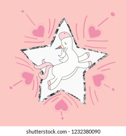 glitter star heart line polka unicorn tee illustration art vector 