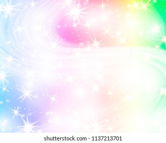Glitter star rainbow background. Starry sky in pastel color. Bright kawaii mermaid pattern.Vector illustration. Unicorn colorful stars backdrop.