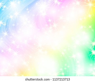 Glitter star rainbow background. Starry sky in pastel color. Bright mermaid pattern.Vector illustration. Unicorn colorful stars backdrop.