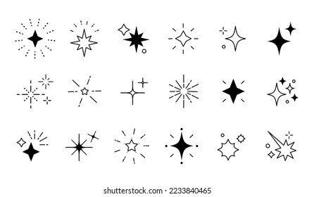 Glitter star sparkle icon set.