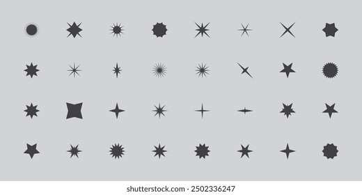 Glitter star vector. collection of futuristic retro glitter icons. 