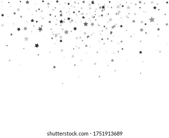 Glitter stars border on white background. Silver stars explosion. Glitter elegant design elements. Magic decoration frame. Christmas texture. Vector illustration.