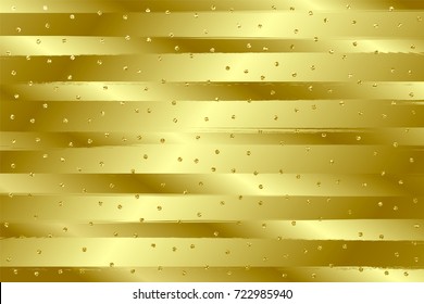 Glitter stripe pattern, gold lines color with golden dots. Vector pattern.