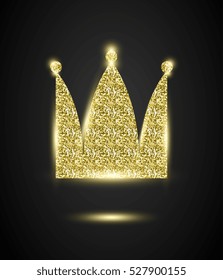 Glitter Stylish Golden Crown, Vector Composition For Royal Design