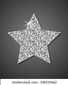 Glitter Stylish Silver Star, Vector Composition For Glamour Design