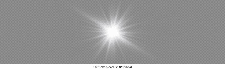 Glitter summer sunlight burst. Glow light star, white sun rays, magic glare bokeh. Shiny hot star lights, summer concept bright and vibrant color background. Vector illustration. 