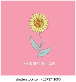 glitter sunflower leaf white text line girl tee illustration art vector 