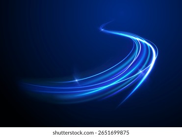 Redemoinho brilhante com feixe de energia luminoso voando cintilante curva abstrata azul tornado luz mágica vórtice plano de fundo efeito linha brilhante furacão redondo vento png poder futurista