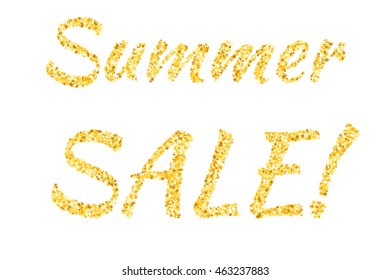 Glitter text with Summer Sale sign. Golden stars word. Vector stars confetti.