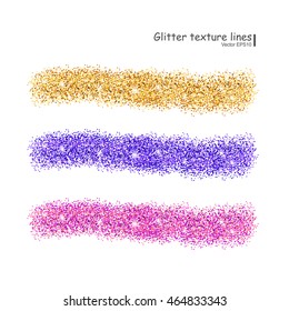 Glitter Texture Colorful Line Set On White Background. Vector Illustration.